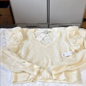 Joie Cream V-Neck Sweater with Textural Detailing